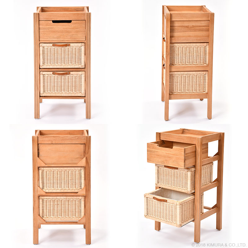 チーク無垢材とラタンのランドリーチェスト G843XP サンフラワーラタン