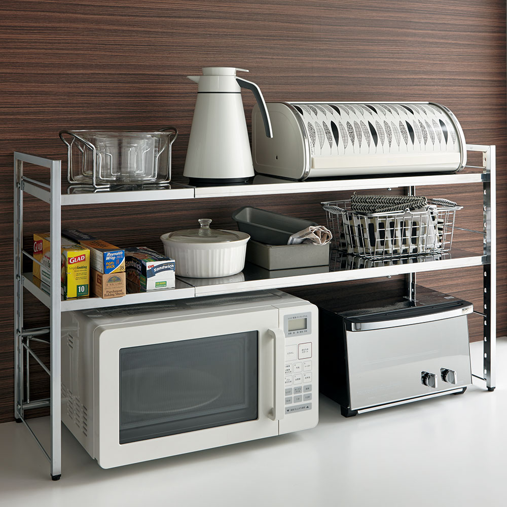 dショッピング |調理家電が置ける頑丈ステンレス伸縮天板ラック 2段