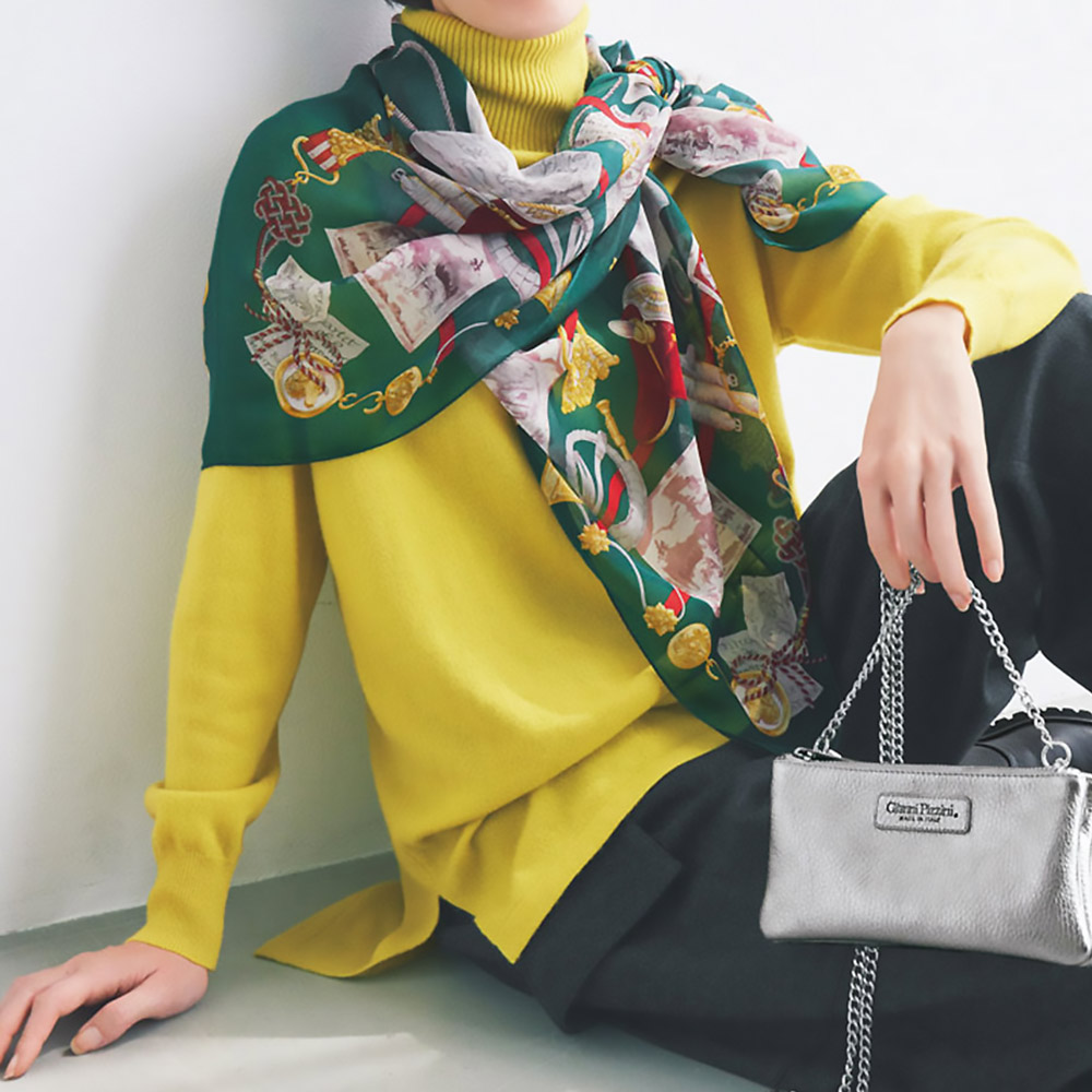 ハンティング柄 シルク混 大判スカーフ 通販 - ディノス