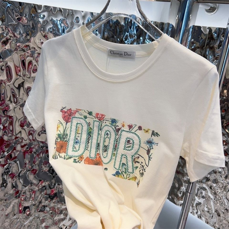 花柄 刺繡ロゴ 高品質 DIOR ディオール Tシャツ 半袖 カジュアル 白
