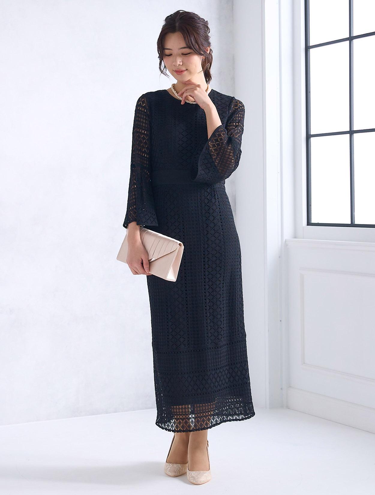 M/L】レース7分袖タイトドレス（ブラック）DPSET0440のレンタルページ