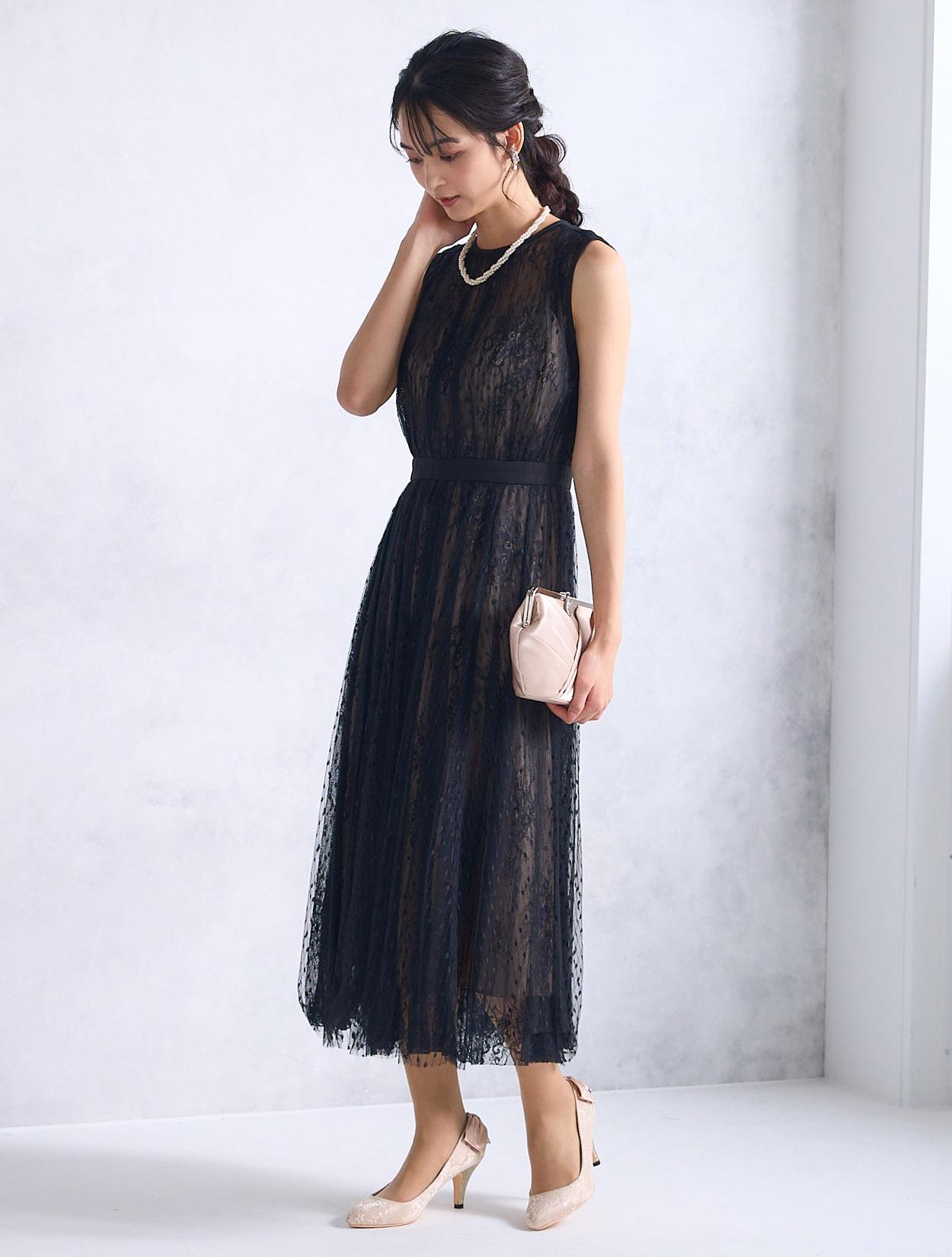 M】バックリボンドットチュールドレス（ブラック）DPSET0500のレンタル