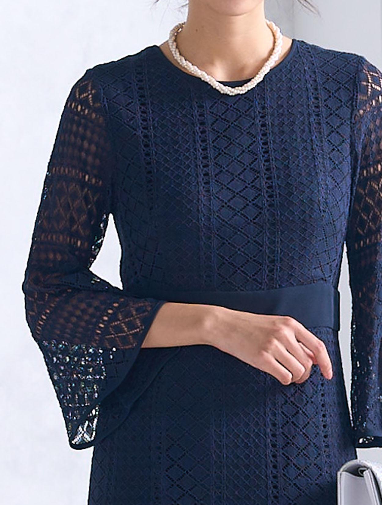 M/L】レース7分袖タイトドレス（ネイビー）DPSET0443のレンタルページ