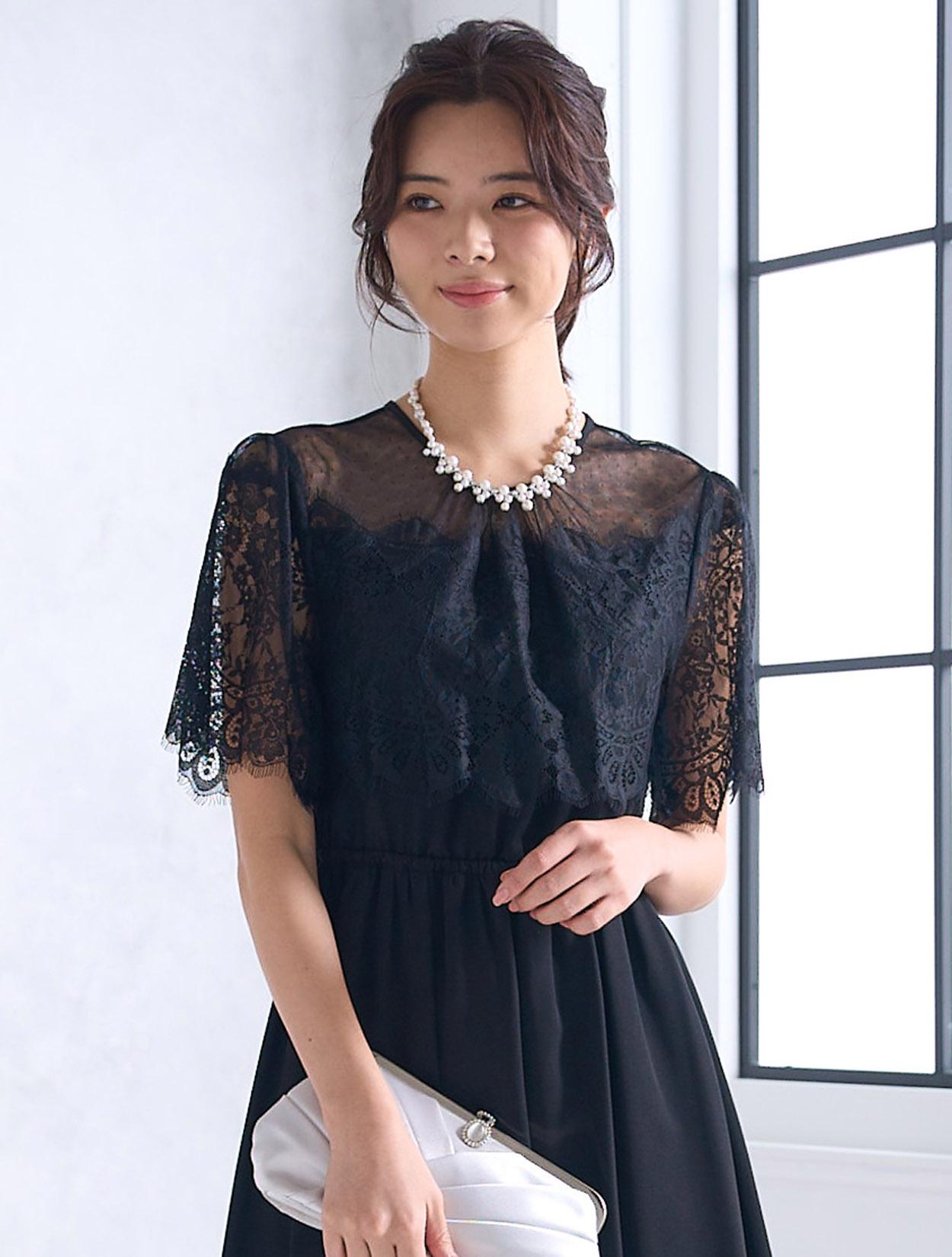 M】ドットチュールハイウエストドレス（ブラック）DPSET0548のレンタル