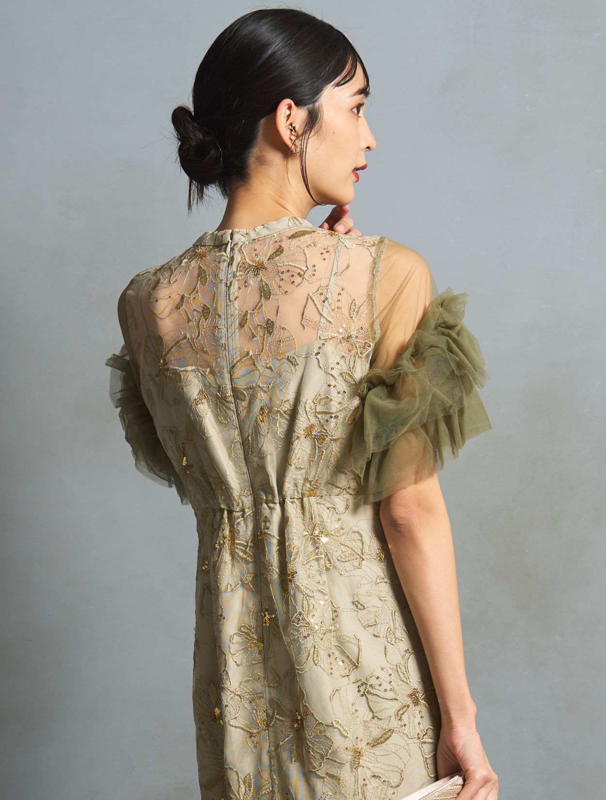 M/L】スパンコール刺繍レースドレス（ライトグリーン）DPSET0747の