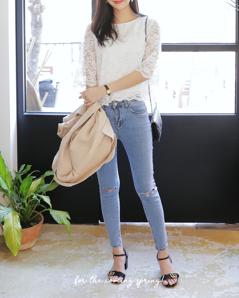 二ーカットライトブルースキニーデニムパンツ・全1色 | レディース