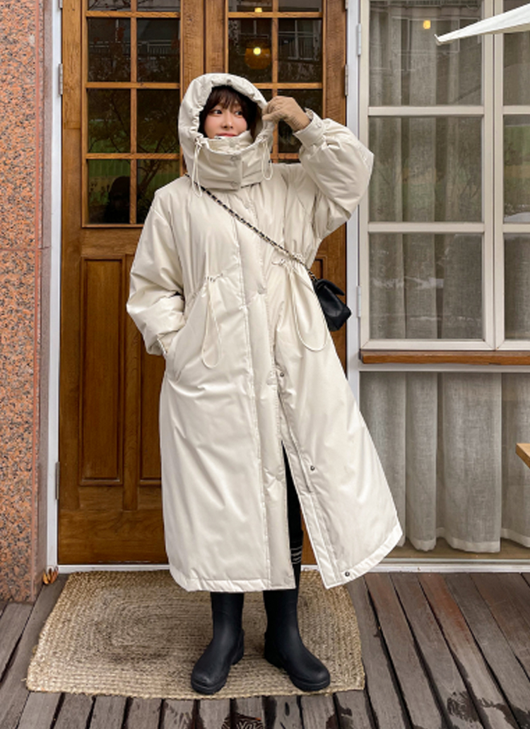 ドローコードハイネックフードロングダウンジャンパー | レディース