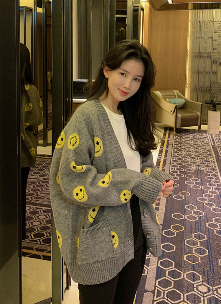 スマイル柄ニットカーディガン | レディースファッション通販 - DHOLIC