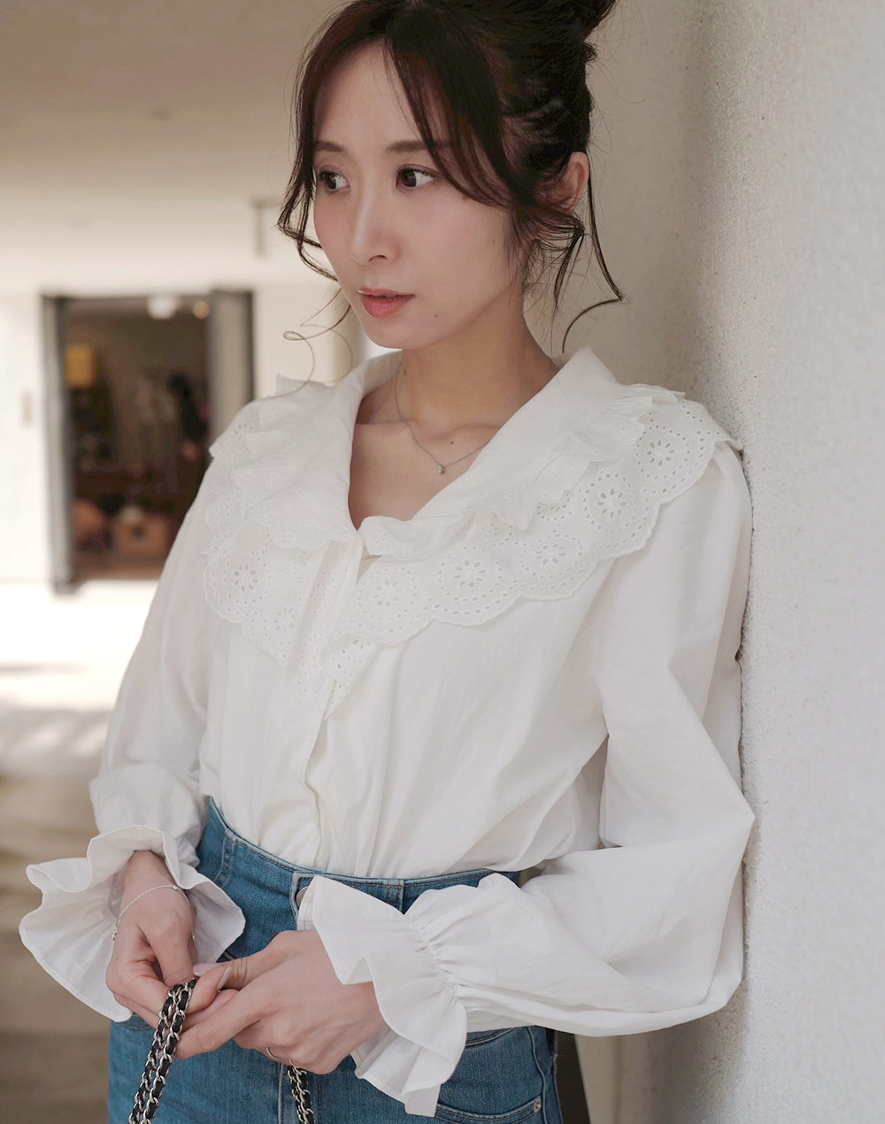 再入荷*フリルビッグカラーブラウス | レディースファッション通販