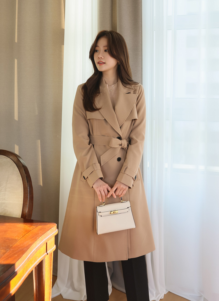 ストラップ付カフスベルトロングコート | レディースファッション通販