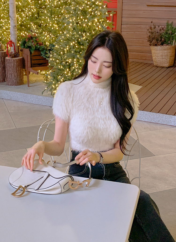 アンゴラブレンドファータートル半袖ニット | レディースファッション