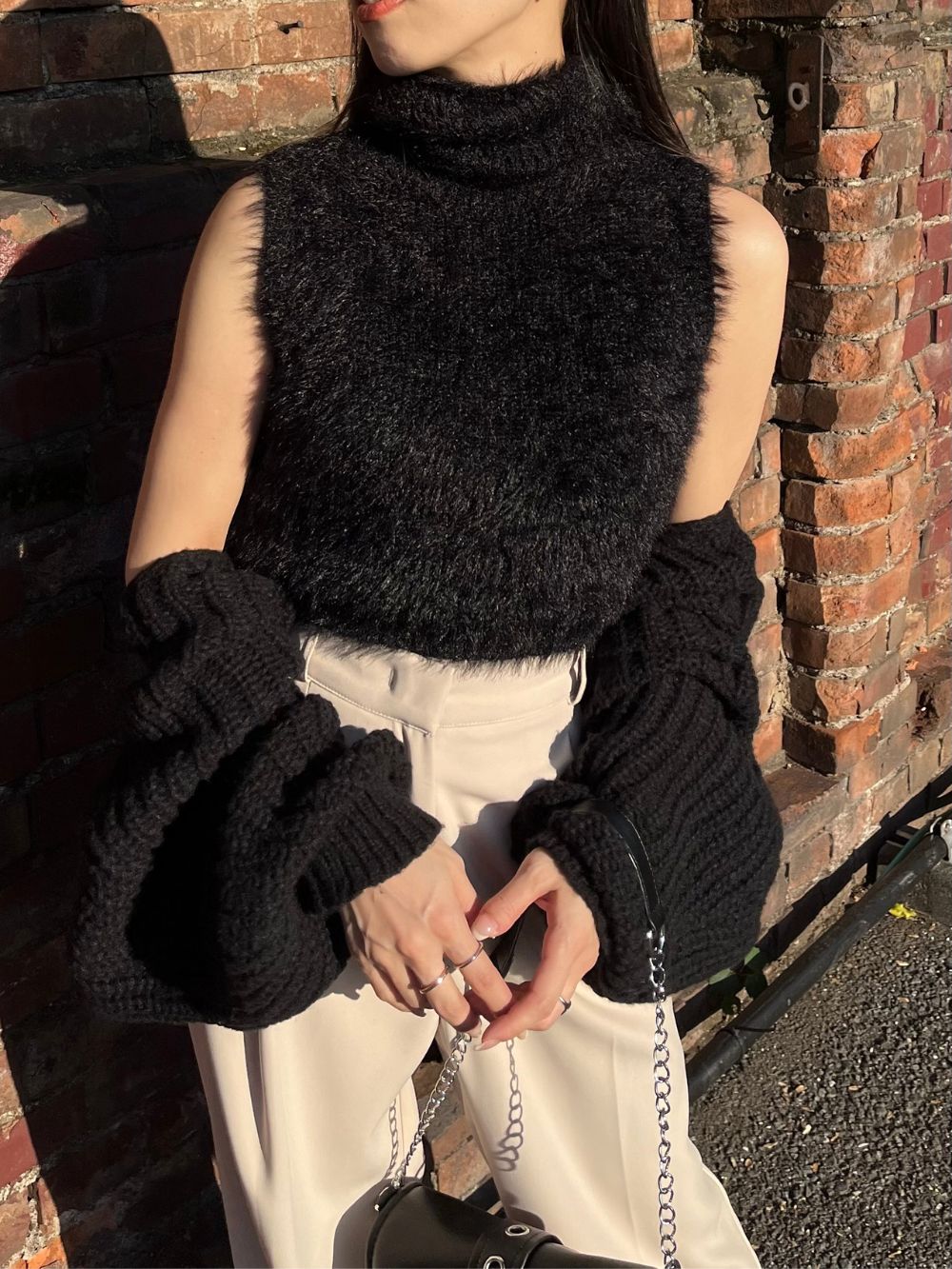 ハイネックシャギーニットノースリーブ | レディースファッション通販