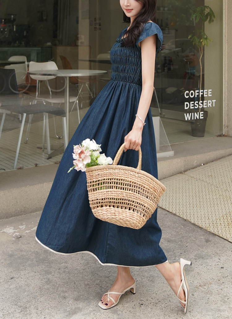 シャーリングデニムワンピース | レディースファッション通販 - DHOLIC