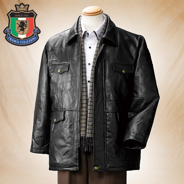 フランコ・コレツィオーニ 軽量高級ラム革パッチワークコート(M