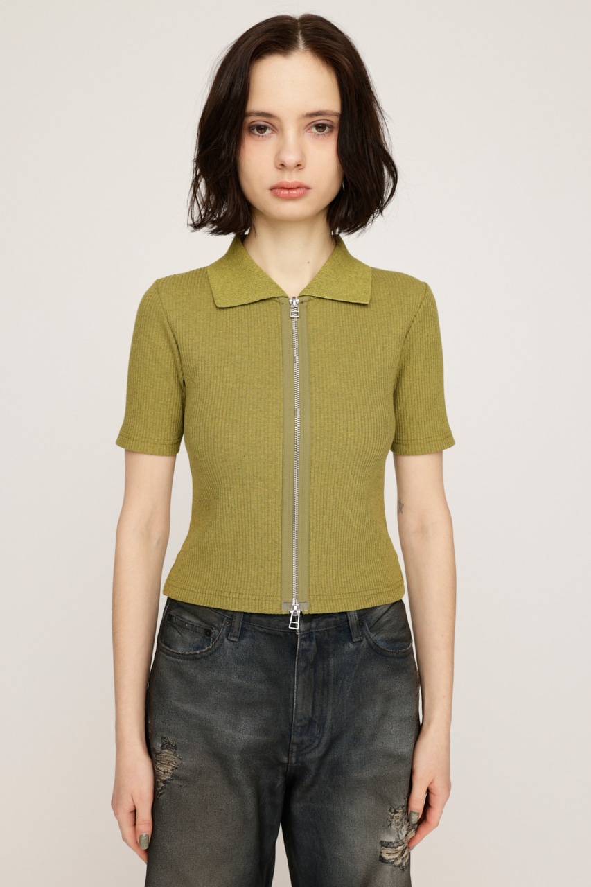 SLY | FRONT ZIP CUT RIB トップス (Tシャツ・カットソー(半袖