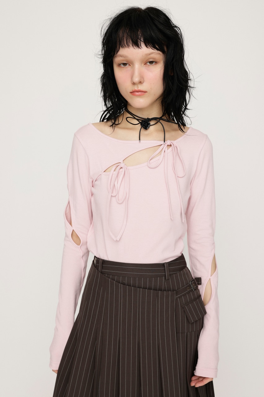 SLY | CUT OUT RIBBON トップス (Tシャツ・カットソー(長袖) ) |SHEL