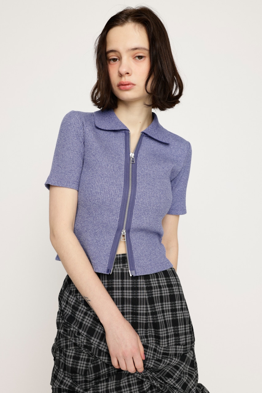 SLY | FRONT ZIP CUT RIB トップス (Tシャツ・カットソー(半袖