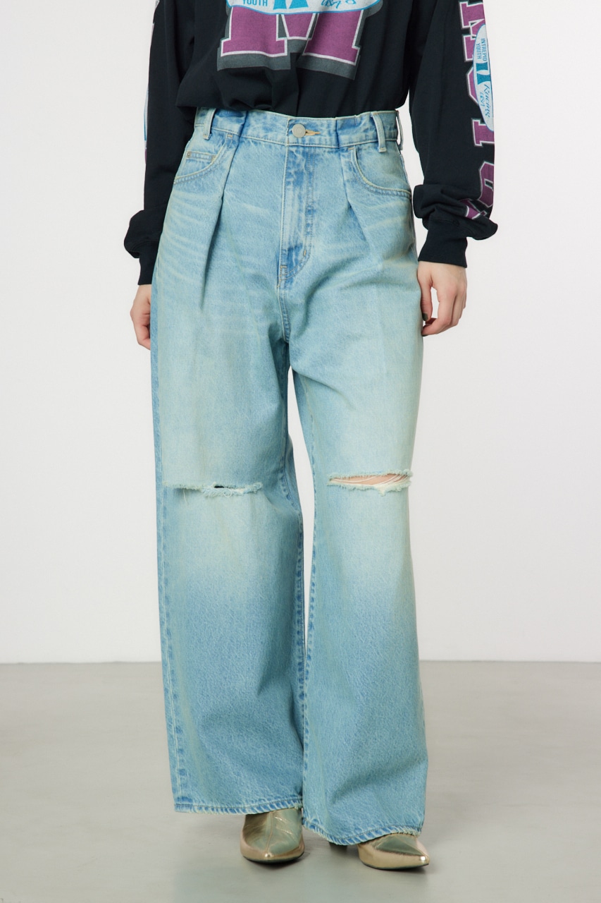 RODEO CROWNS WIDE BOWL | タックワイドクラッシュデニムパンツ