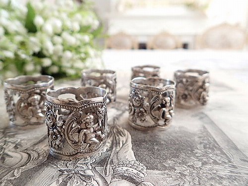 純銀 薔薇と天使のナプキンリング（在庫6/残り2） - 薔薇と天使の