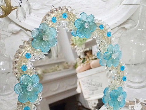 蒼いお花がいっぱい ムラーノガラスミラー - 薔薇と天使のアンティーク