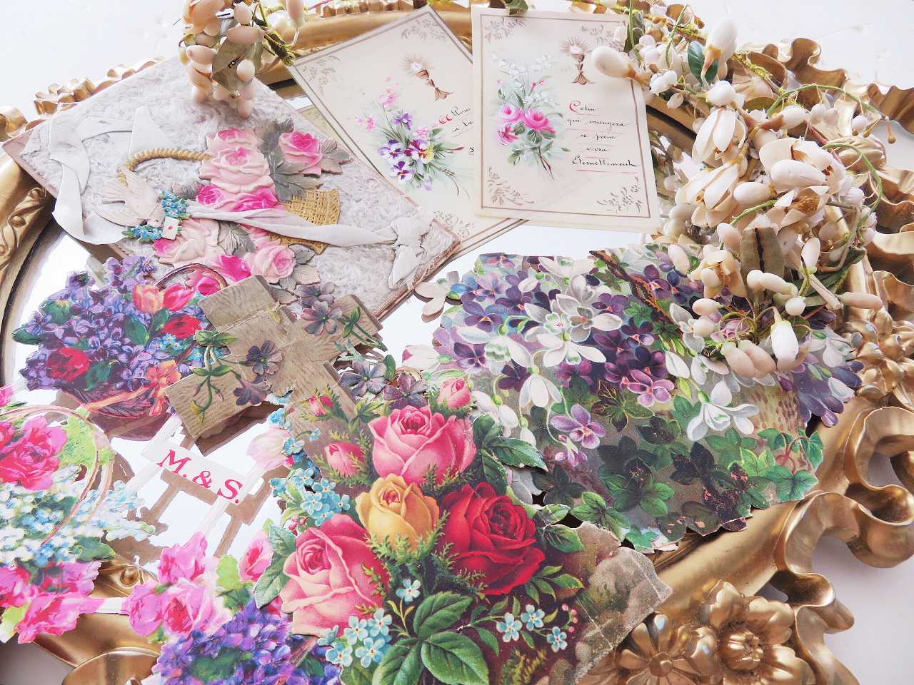 可愛いお花のクロモスセット - 薔薇と天使のアンティーク