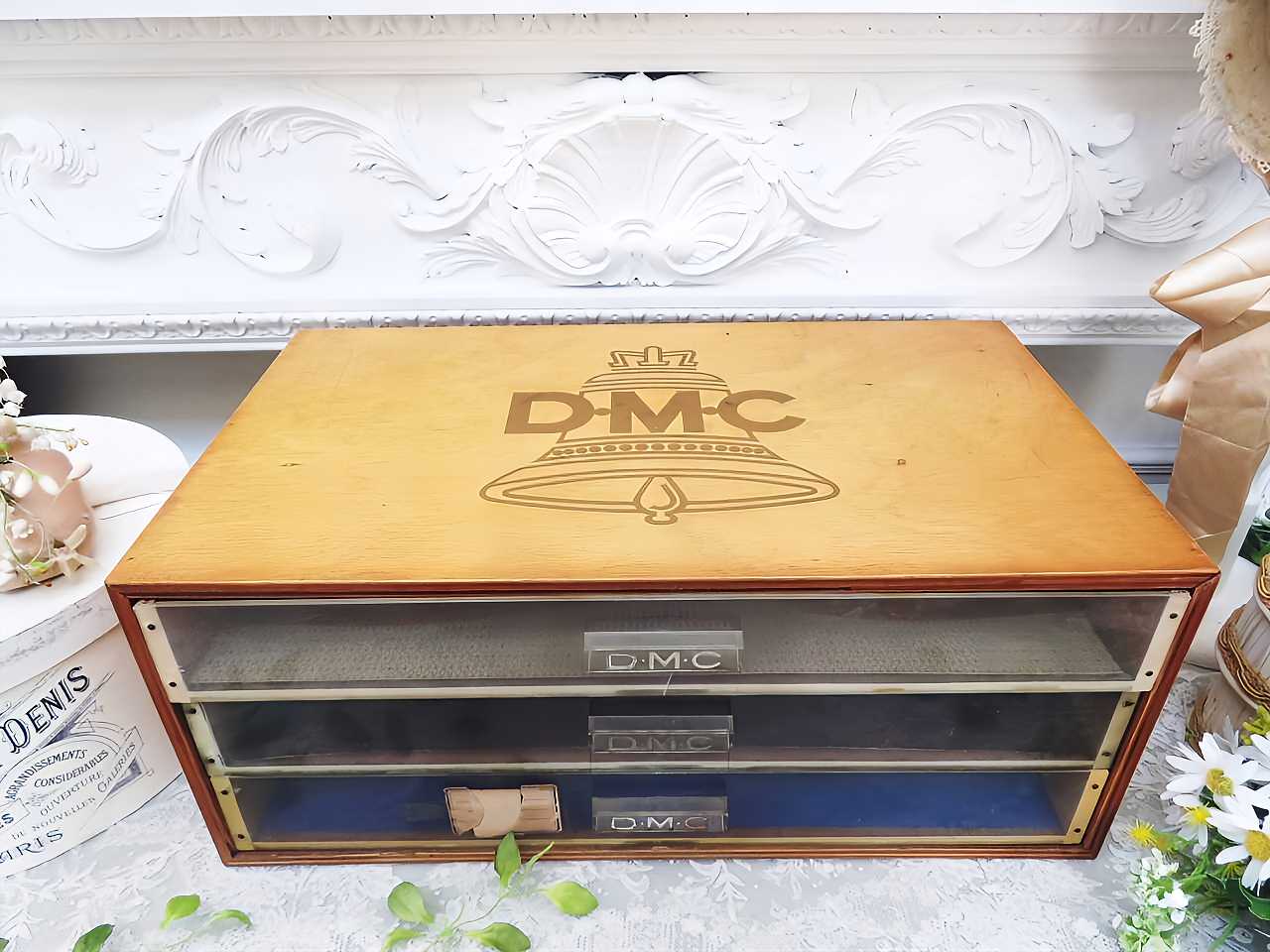 DMC 木製スプールキャビネット - 薔薇と天使のアンティーク