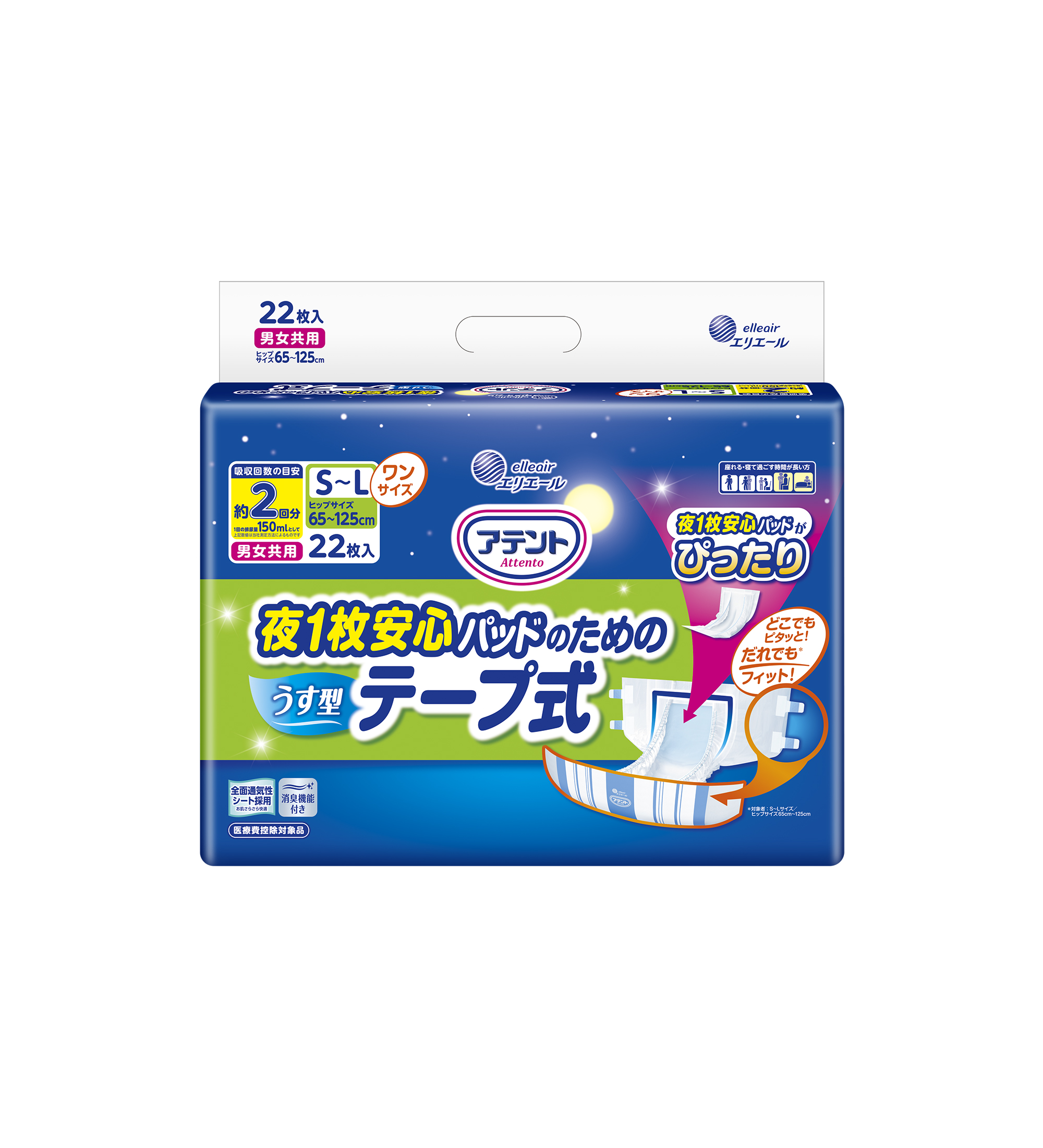 アテント 夜1枚安心パッドのためのうす型テープ式 S～L｜介護用品