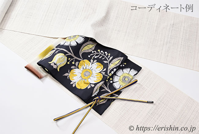 洛風林 九寸織名古屋帯（キエフ花唐草/橡色〔つるばみいろ〕）洛風林