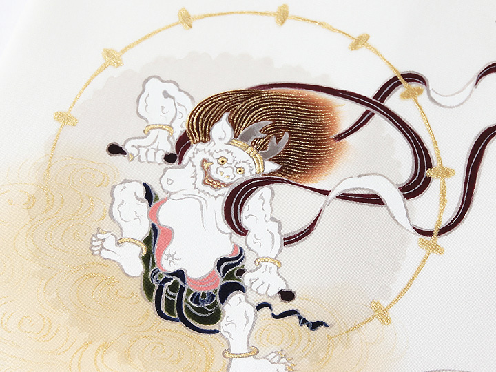 手描き友禅 名古屋帯 風神雷神＜オフホワイト＞｜京都の着物和装小物
