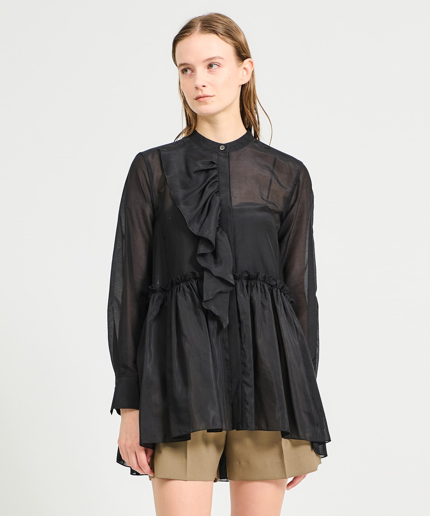 ESTNATION / コットンシルク フリルチュニックブラウス《EXCLUSIVE