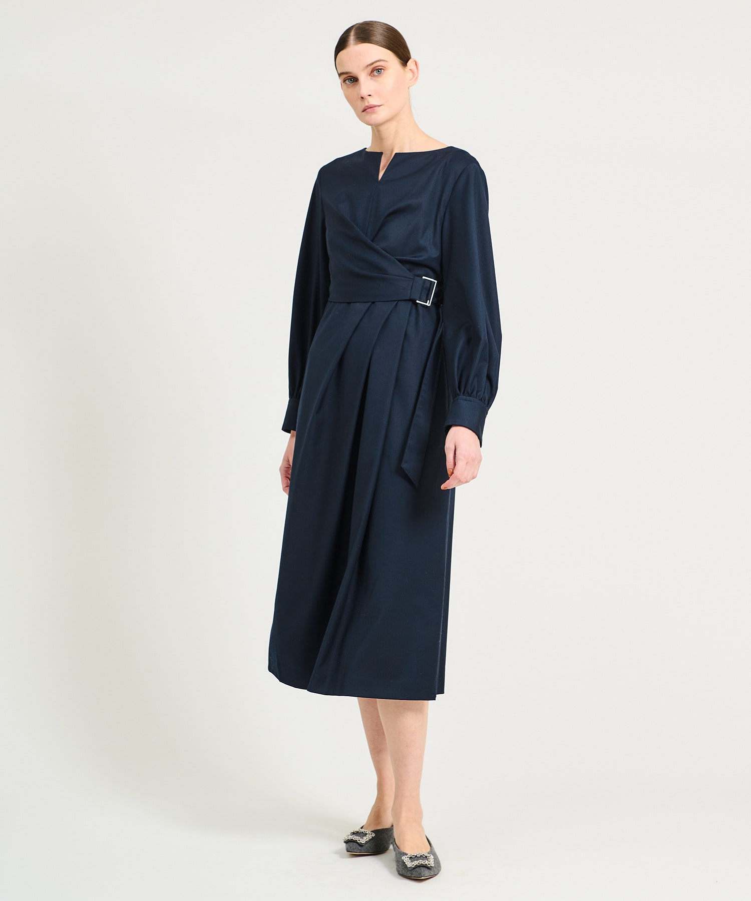 ESTNATION / ストレッチギャバジン カシュクールワンピース｜ESTNATION