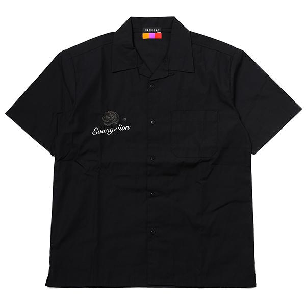 RADIO EVA 822 EVA-01 Flower Embroidery SHORT SLEEVE SHIRT BLACK