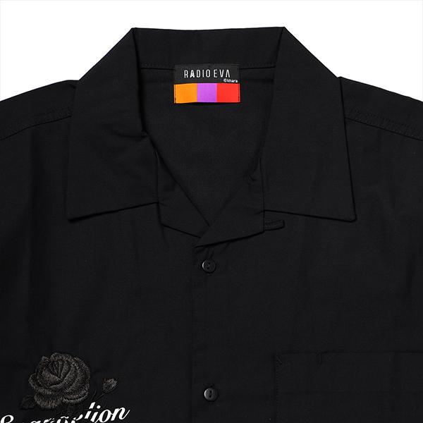 RADIO EVA 822 EVA-01 Flower Embroidery SHORT SLEEVE SHIRT BLACK
