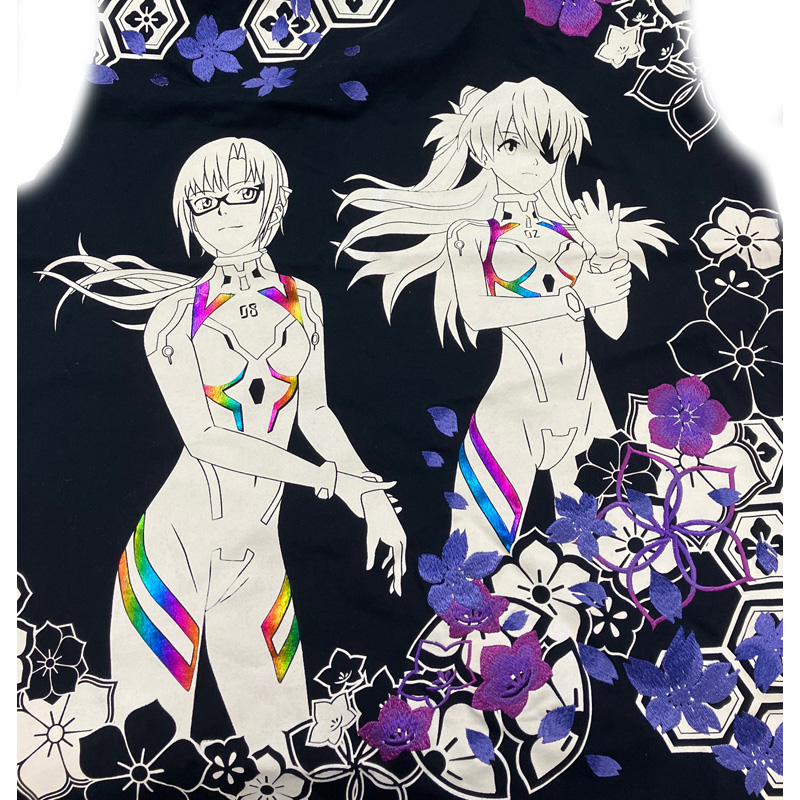 EVA×錦】アスカ＆マリ深々度ダイブ刺繍ロングTシャツ/黒(M 黒