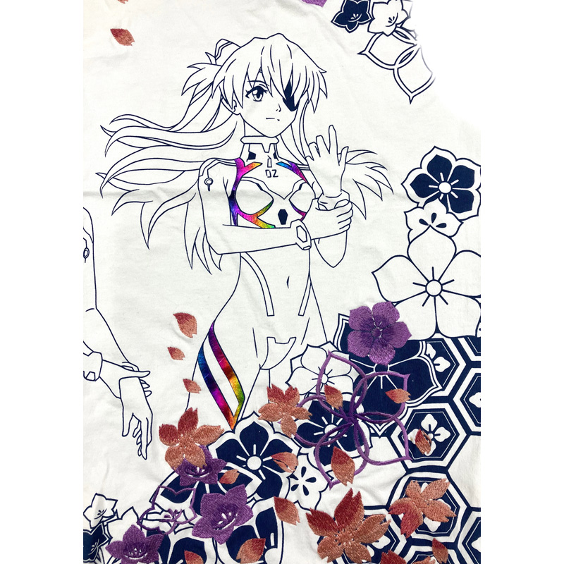 EVA×錦】アスカ＆マリ深々度ダイブ刺繍ロングTシャツ/白(M 白