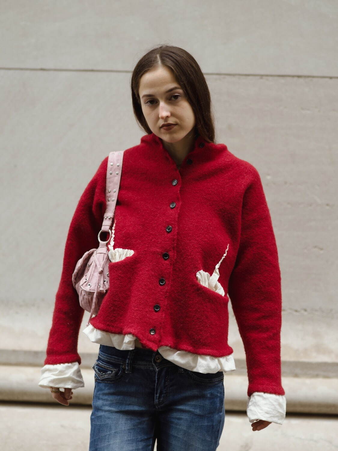 ピリングス“裏地が表に吹き出す”縮絨加工ウィメンズジャケット、袖口