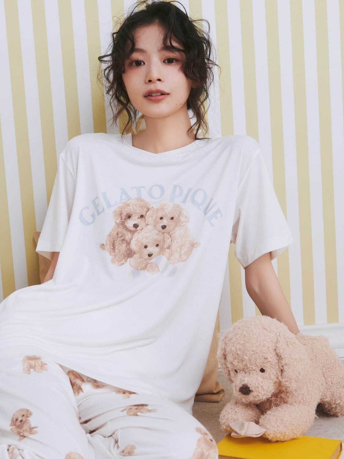 ジェラート ピケ「トイプードル」ルームウェア、お座りニットパジャマ