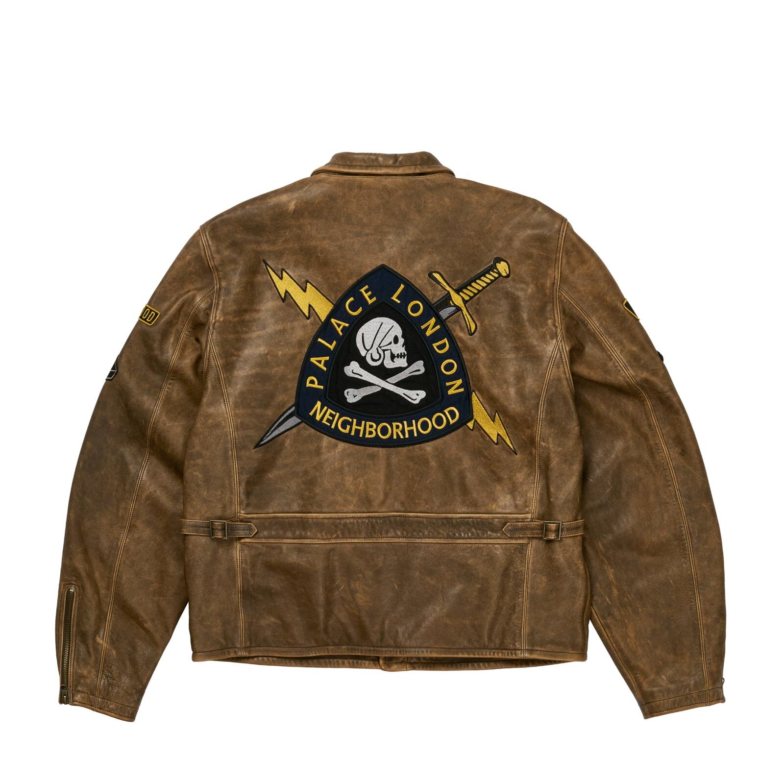 ネイバーフッド×パレススケートボード、”スカル”ワッペンのレザー