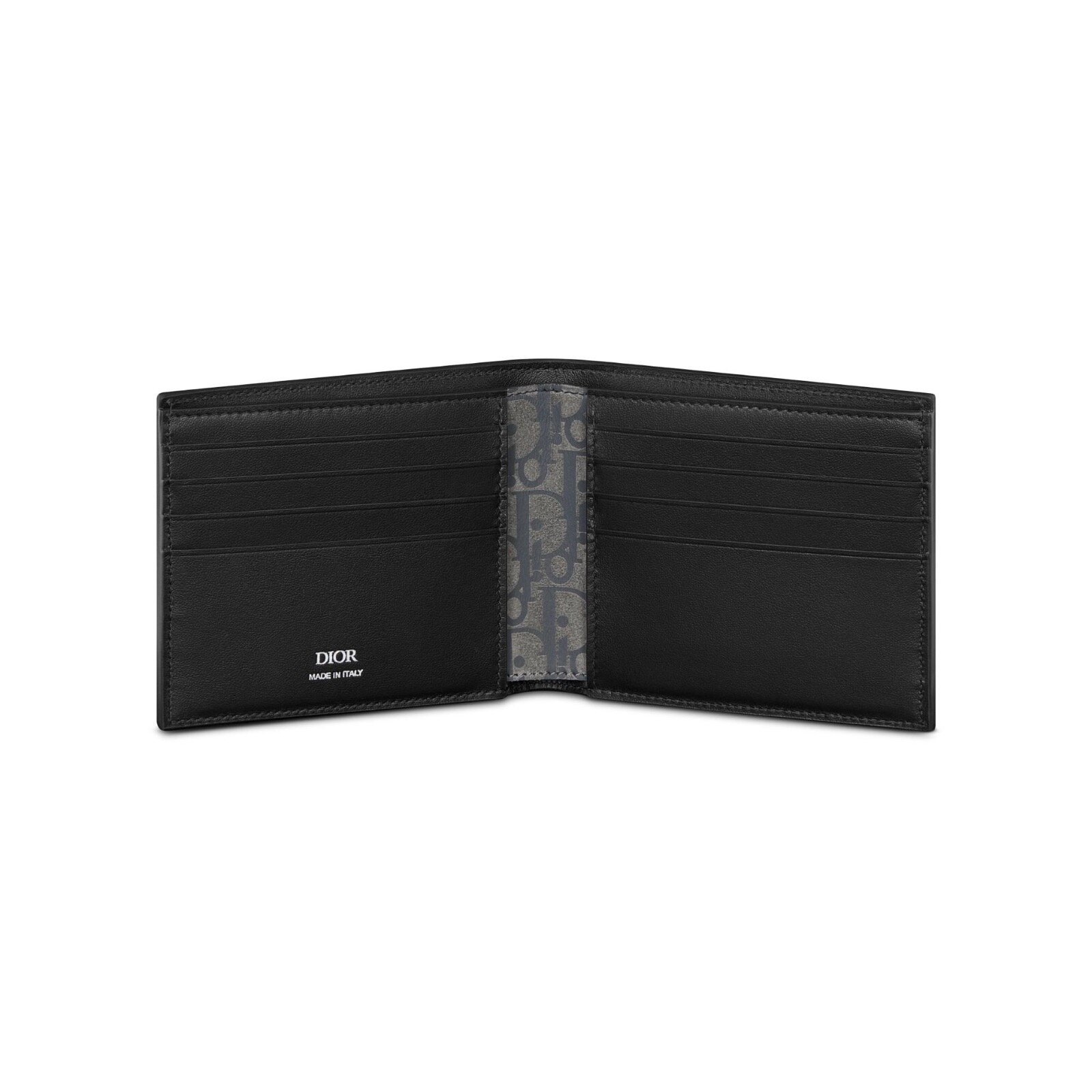 ディオール“洗練レザー”のメンズ財布、エンボスロゴ入り二つ折り財布