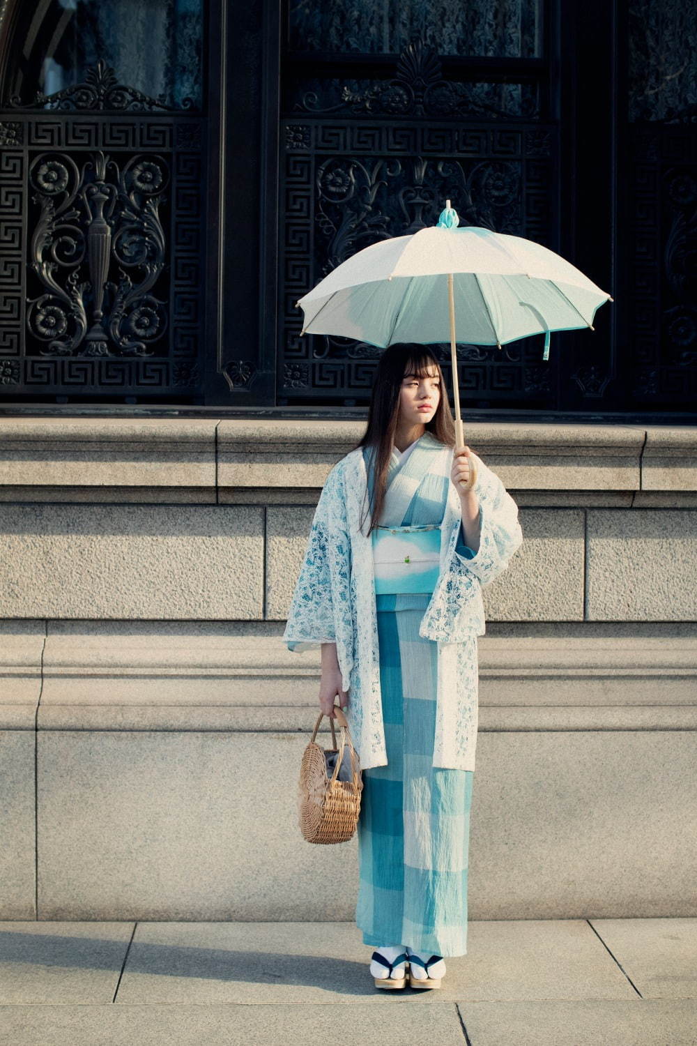 キモノ バイ ナデシコ、麻100％ストライプ柄きものや自宅で洗える