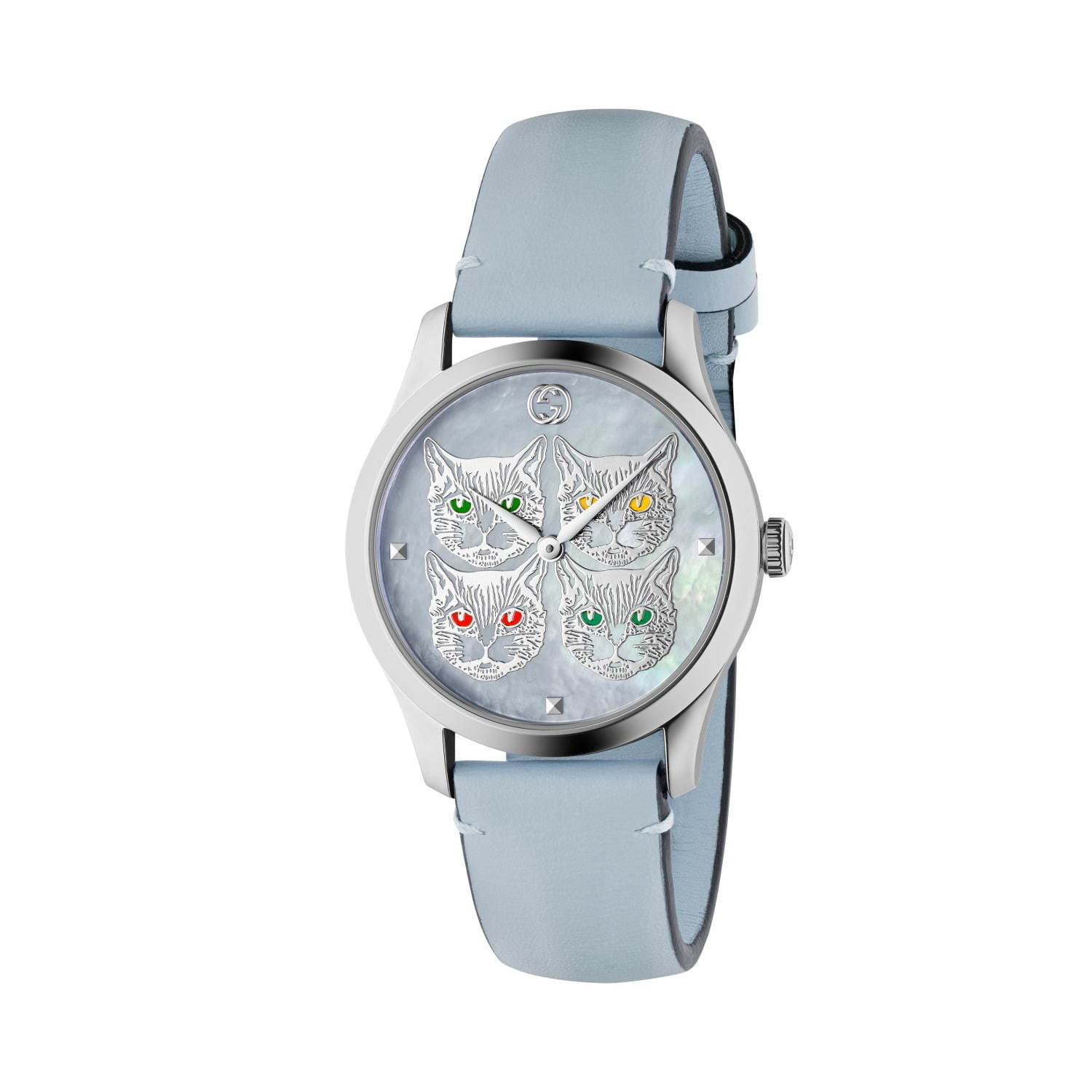 グッチ「G-タイムレス」新作腕時計、ストロベリー&“4匹の猫”を配した