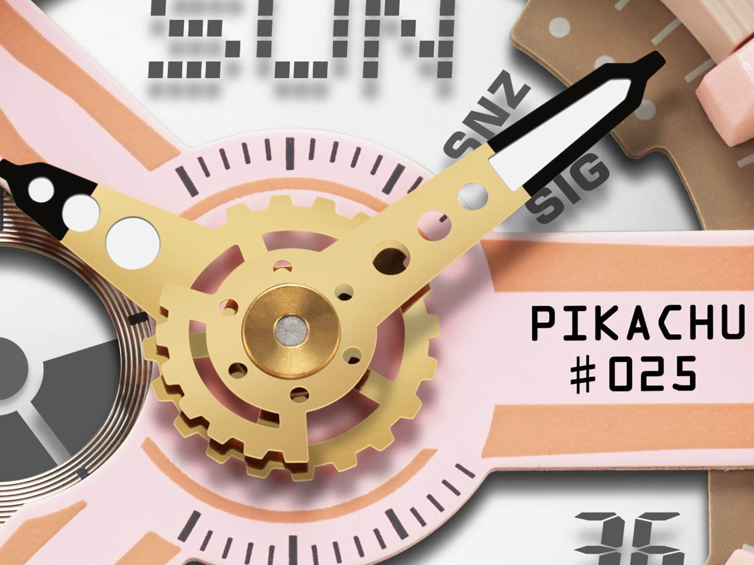 BABY-G ピカチュウ、ピンクベージュのコラボウォッチ - 3色シルエット