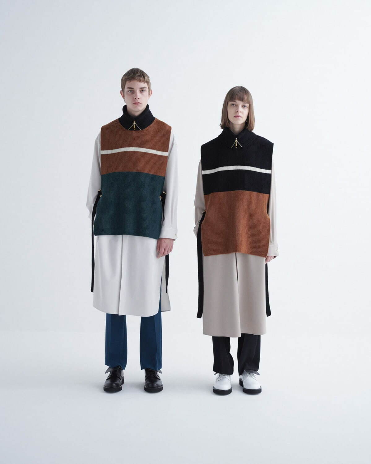 クルニの21秋冬ユニセックスニット“カラーブロック”カーディガンなど