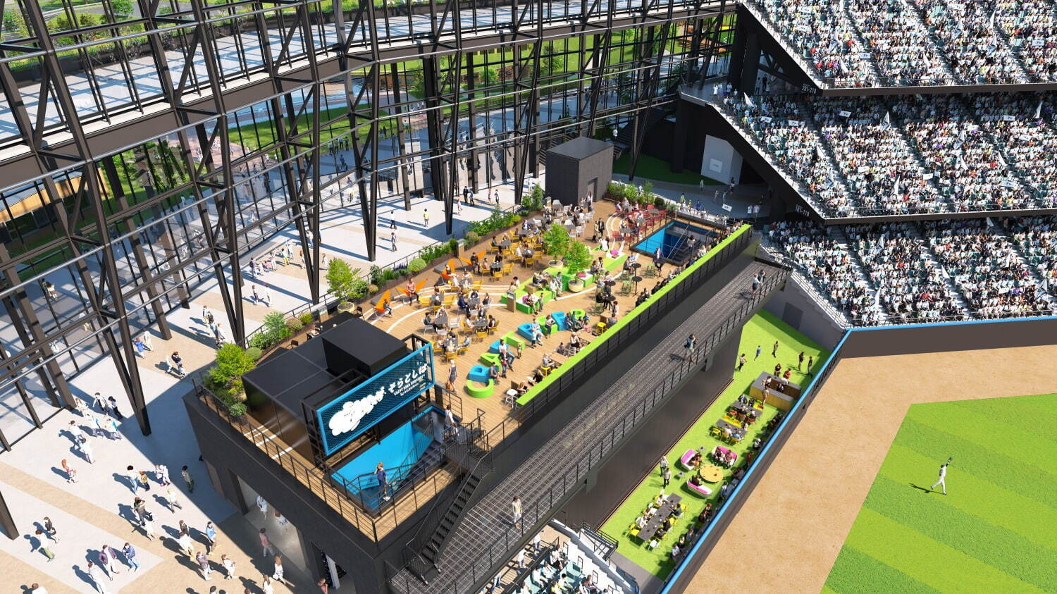 世界初”球場を一望できるクラフトビール醸造レストラン「そらとしば