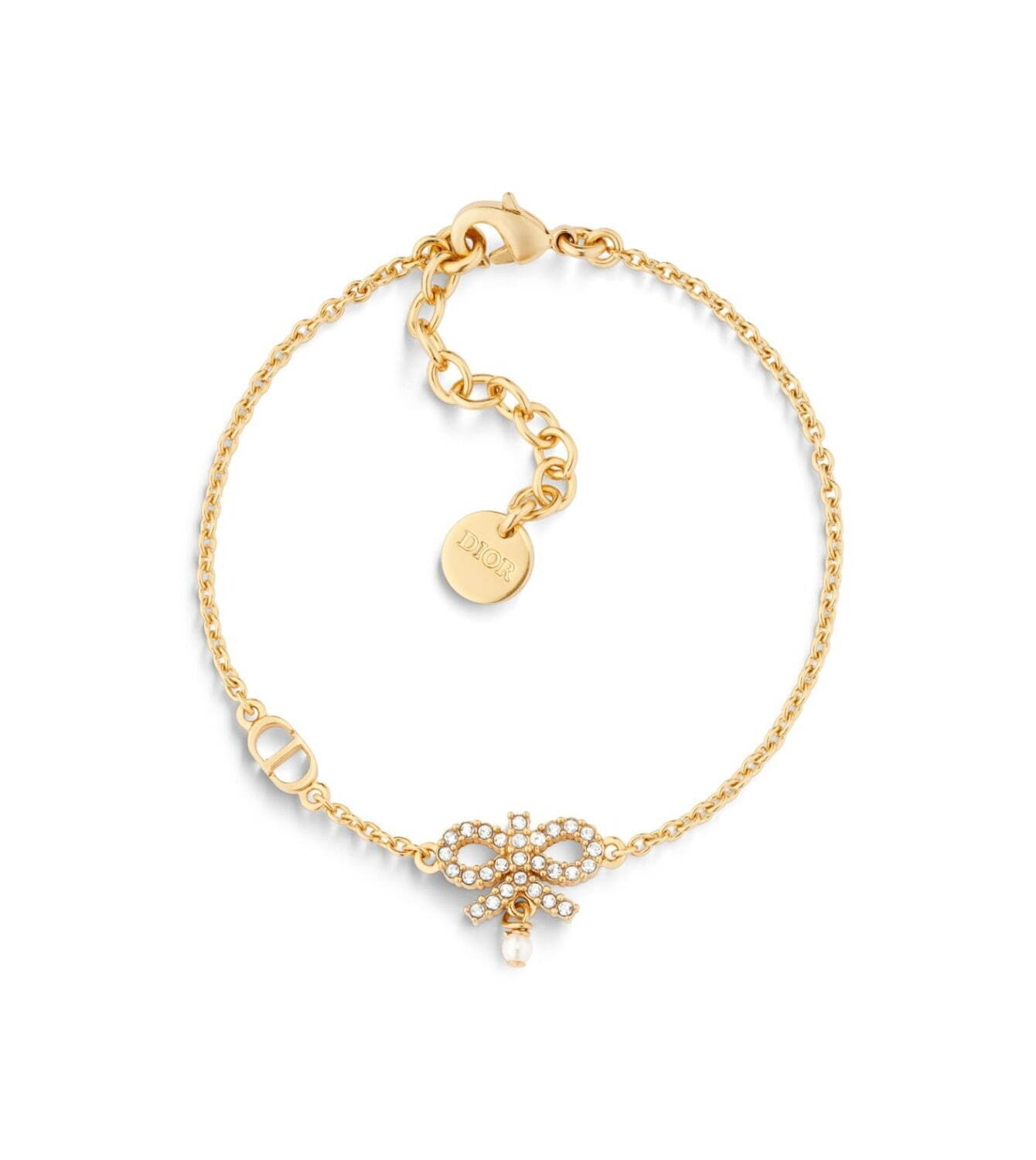 ディオール“リボン”きらめく大粒パールキャッチのピアス＆ゴールド