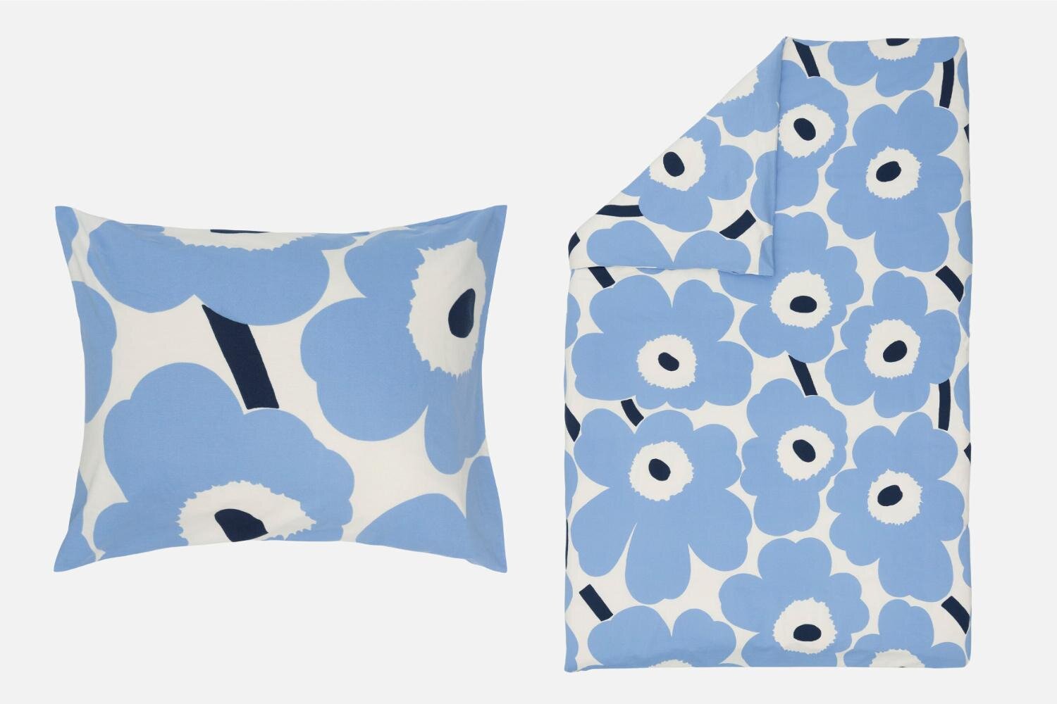 マリメッコ”やわらかライトブルー”の「ウニッコ」バスマットや枕カバー