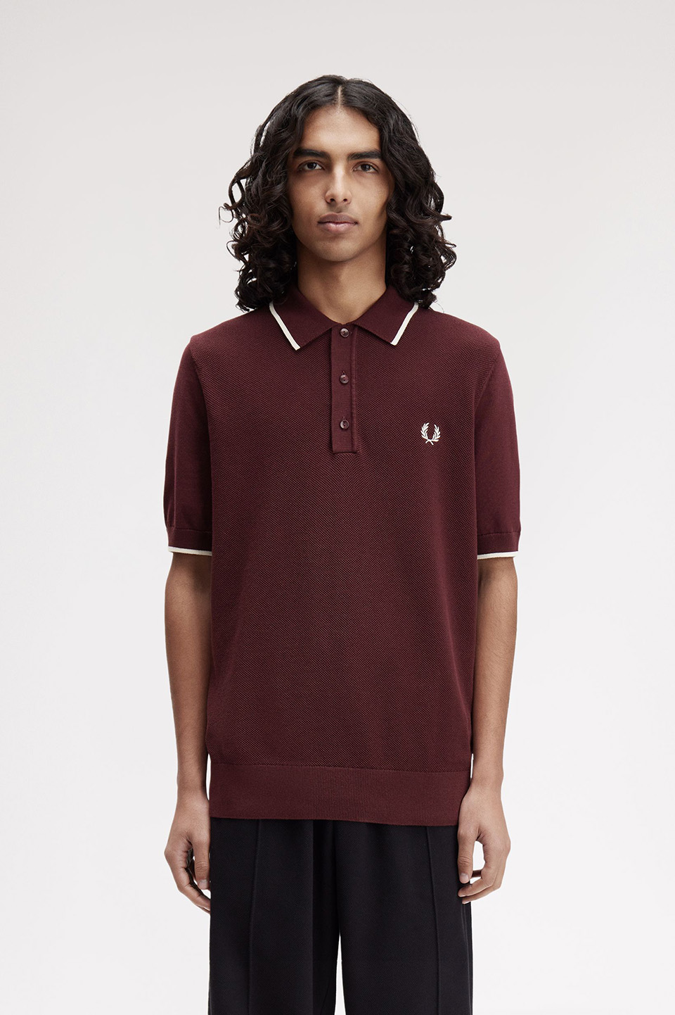 Pique Stitch Knitted Polo Shirt(M 597：OX BLOOD / ECRU): | FRED