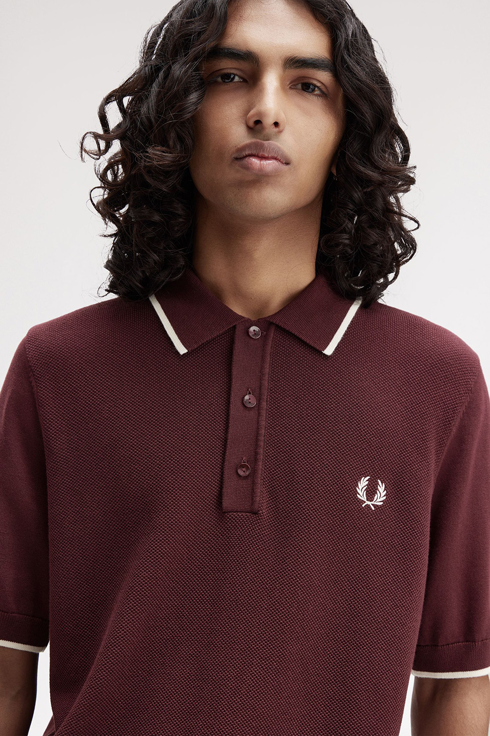 Pique Stitch Knitted Polo Shirt(M 597：OX BLOOD / ECRU): | FRED