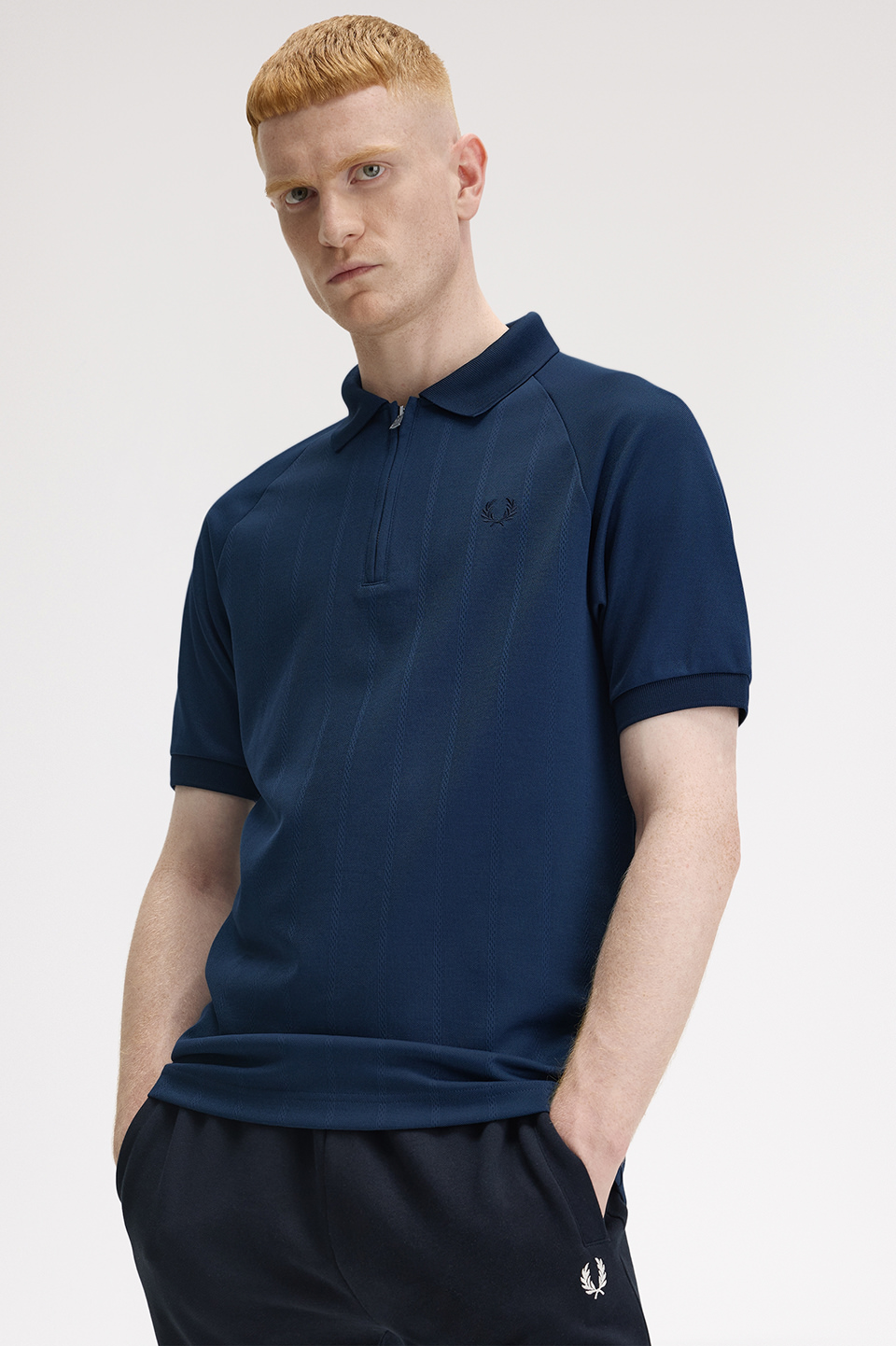 Jacquard Zip Neck Polo Shirt(M X86：TENNIS BLUE): | FRED PERRY