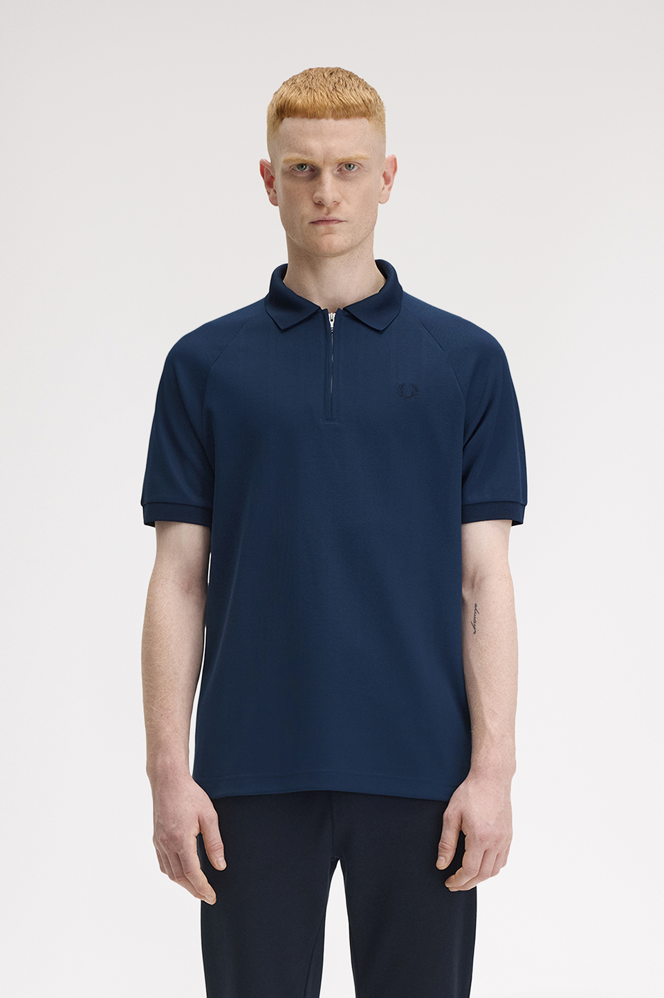 Jacquard Zip Neck Polo Shirt(M X86：TENNIS BLUE): | FRED PERRY